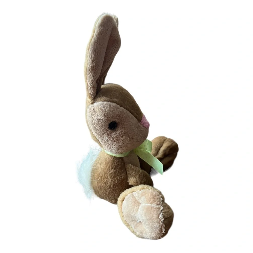 Animal Adventure Easter Bunny Rabbit Plush Green Ribbon Spring 2020 pink nose 8”